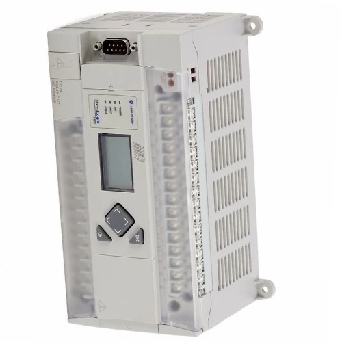 Allen-Bradley 1766-L32BXB MicroLogix 1400 PLC front view, 24V DC, I/O terminals and LEDs