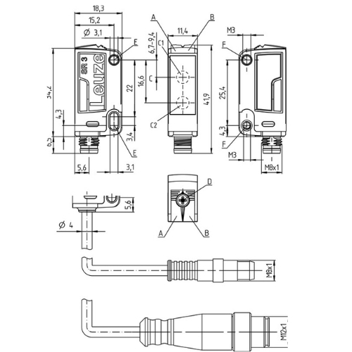 HT3C/2N-M8 - Diffuse sensor with background suppression HT3C/2N-M8 - Diffuse sensor with background suppression