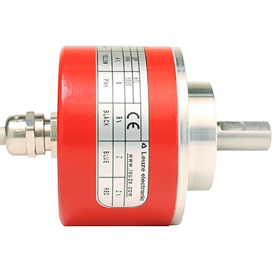 Side profile showing 8 mm shaft and clamping flange of Leuze incremental encoder